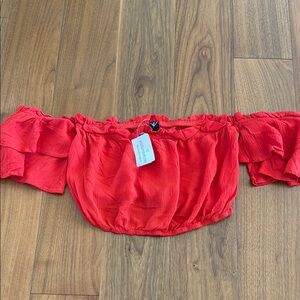 NWT Windsor Red Off-Shoulder Ruffle Crop Top